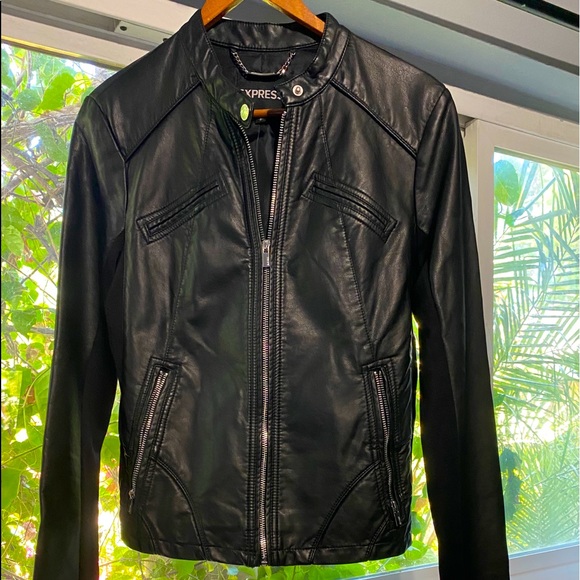 Express Jackets & Blazers - Express “vegan” black leather front zipper jacket
